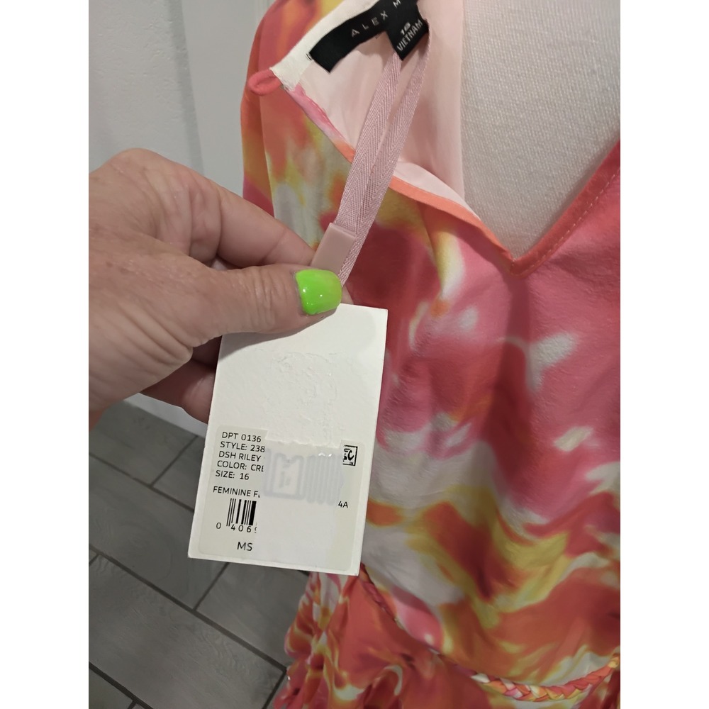 Alex Marie DSH Riley Tie Dye Floral Mini‎ Dress Pink Orange Cream Size 16 NWT - Picture 3 of 8